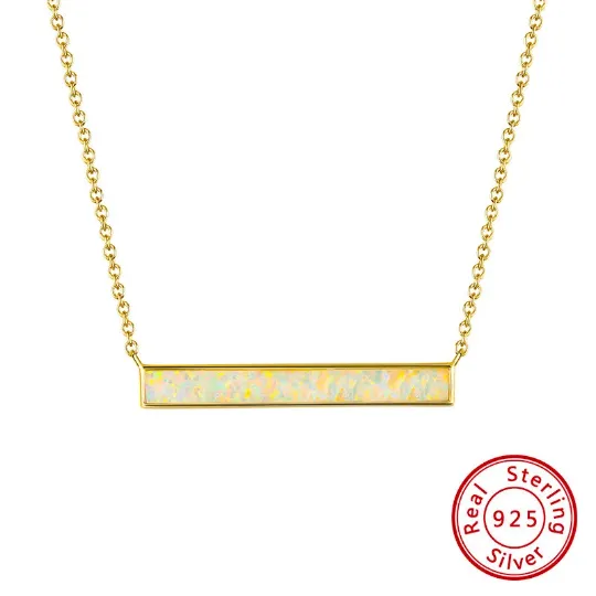 925 Sterling Silver and 14K Gold-Filled Opal Bar Pendant Necklace