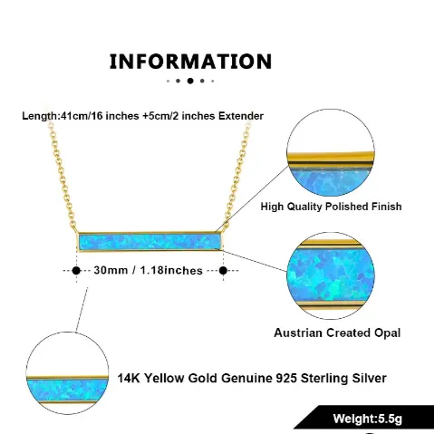925 Sterling Silver and 14K Gold-Filled Opal Bar Pendant Necklace