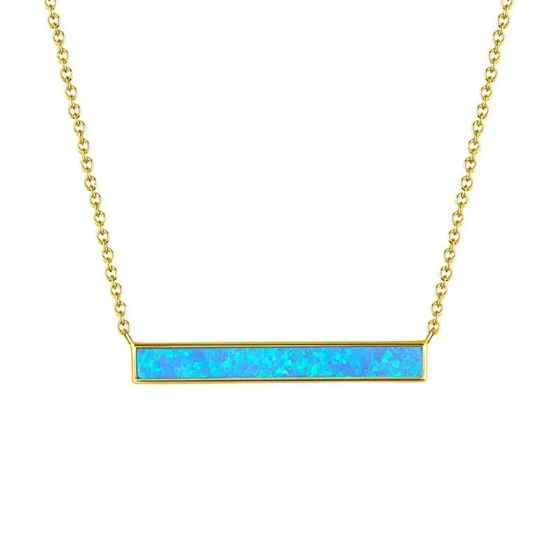 925 Sterling Silver and 14K Gold-Filled Opal Bar Pendant Necklace