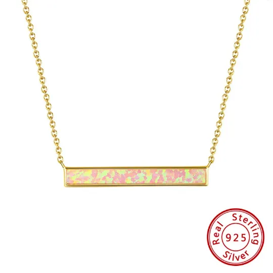 925 Sterling Silver and 14K Gold-Filled Opal Bar Pendant Necklace