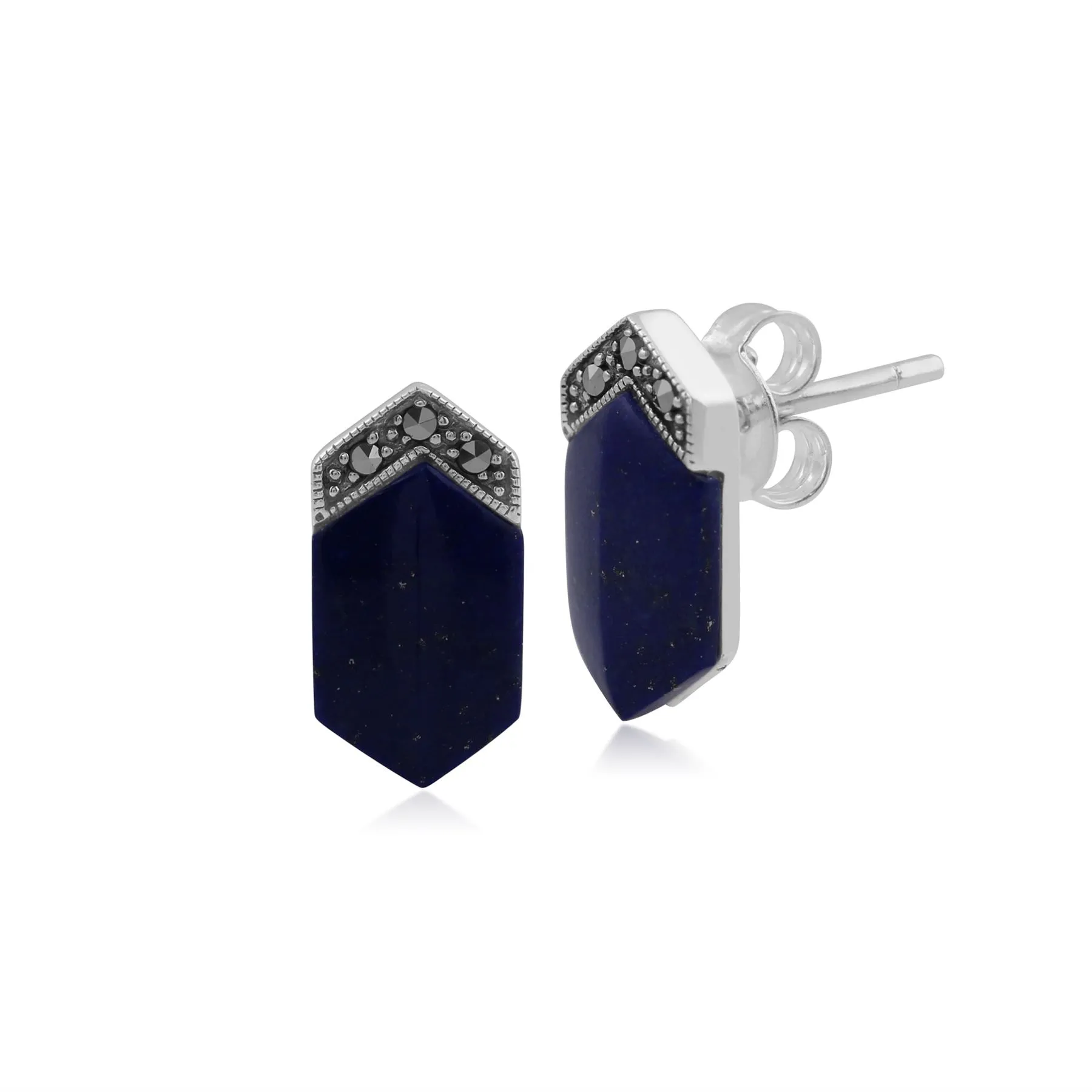 925er Sterlingsilber Markasit & Lapislazuli Ohrstecker Ohrringe