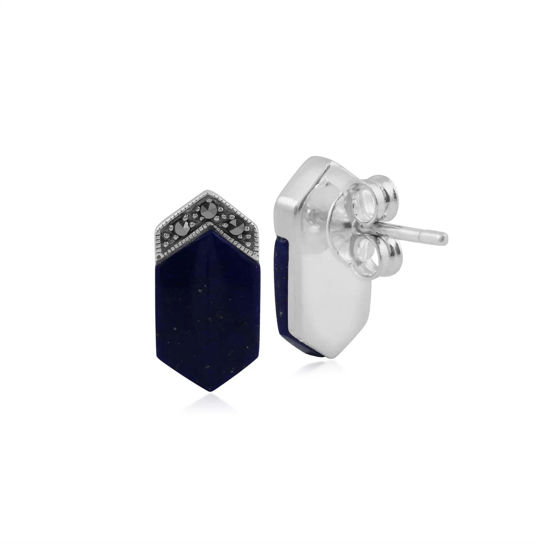 925er Sterlingsilber Markasit & Lapislazuli Ohrstecker Ohrringe