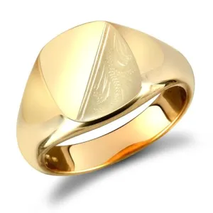 9ct Yellow Gold Square Shaped Half Plain & Half Engraved Signet Ring 12.0g