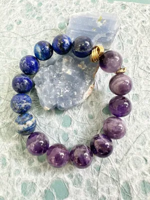 Amethyst And Blue Lapis Chunky men's Bracelet MEB03