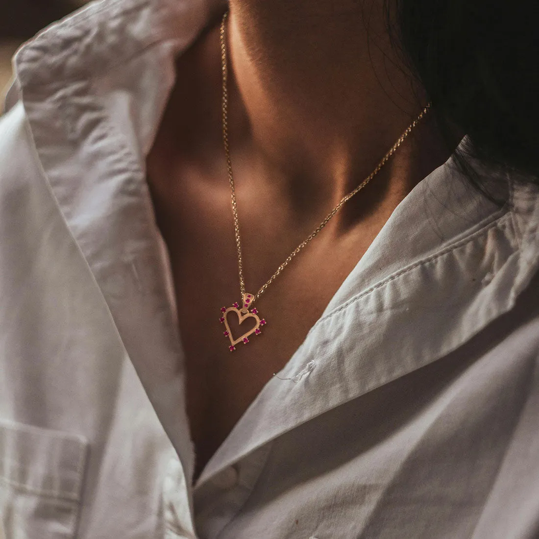 Angel Halo Heart Charm, Ruby