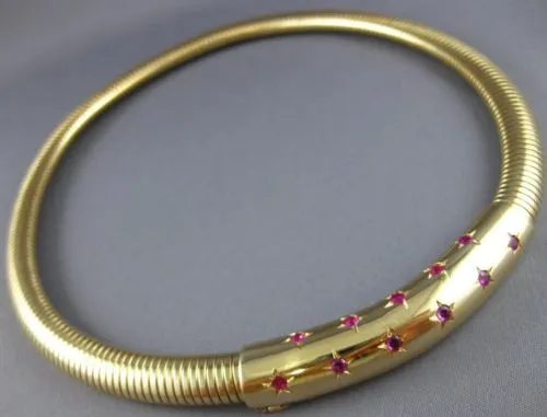 ANTIQUE WIDE 1.40CT AAA RUBY 14KT YELLOW GOLD 3D FLEXIBLE SNAKE NECKLACE #26489