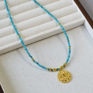 Apatite Bead Gold Coin Pendant Necklace