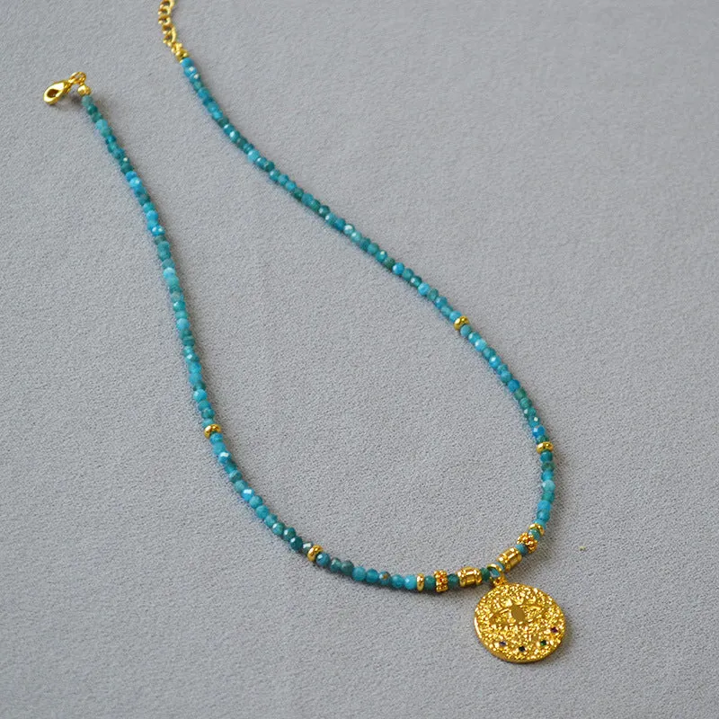 Apatite Bead Gold Coin Pendant Necklace