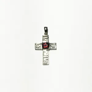 Art Deco Garnet Cross Pendant (14K)