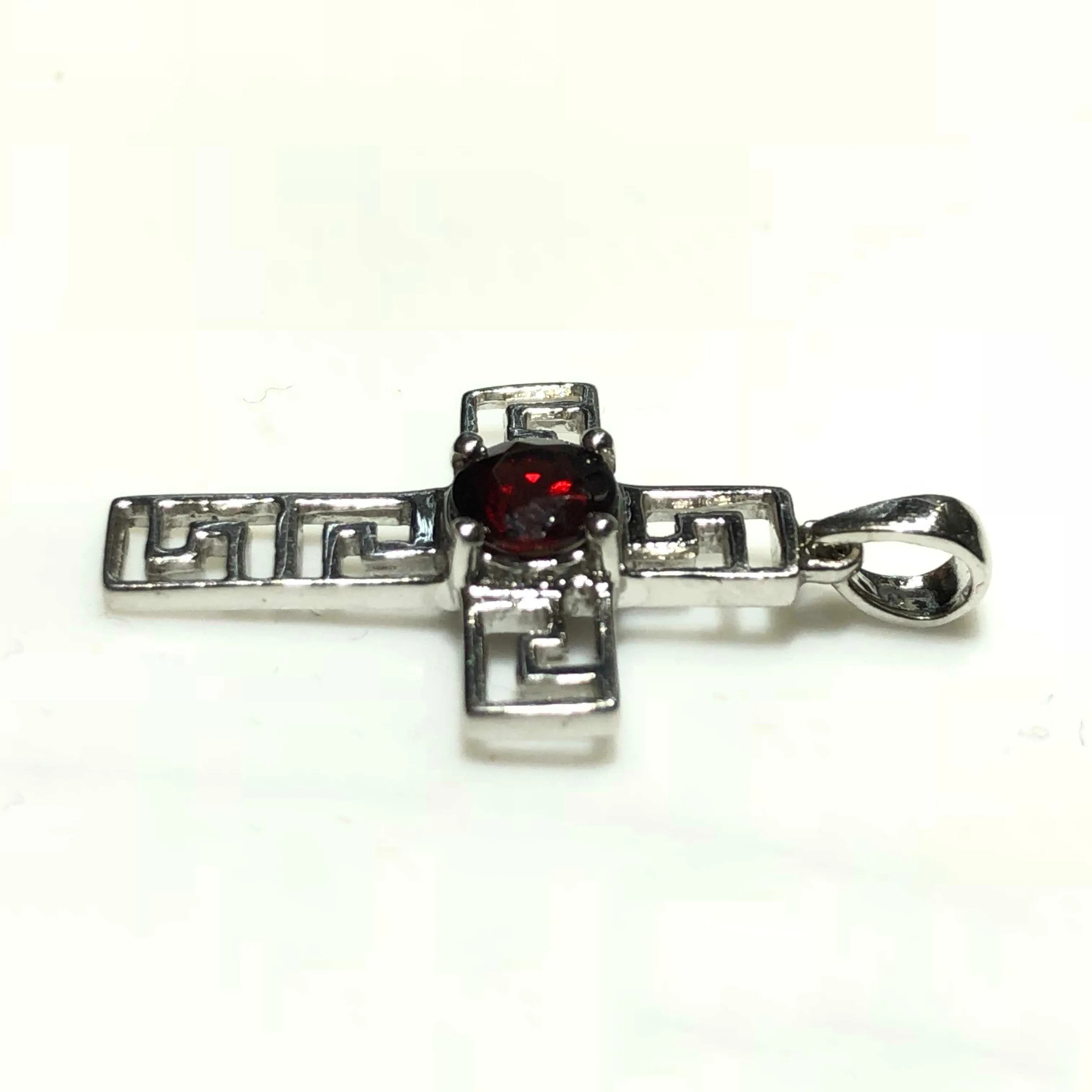 Art Deco Garnet Cross Pendant (14K)