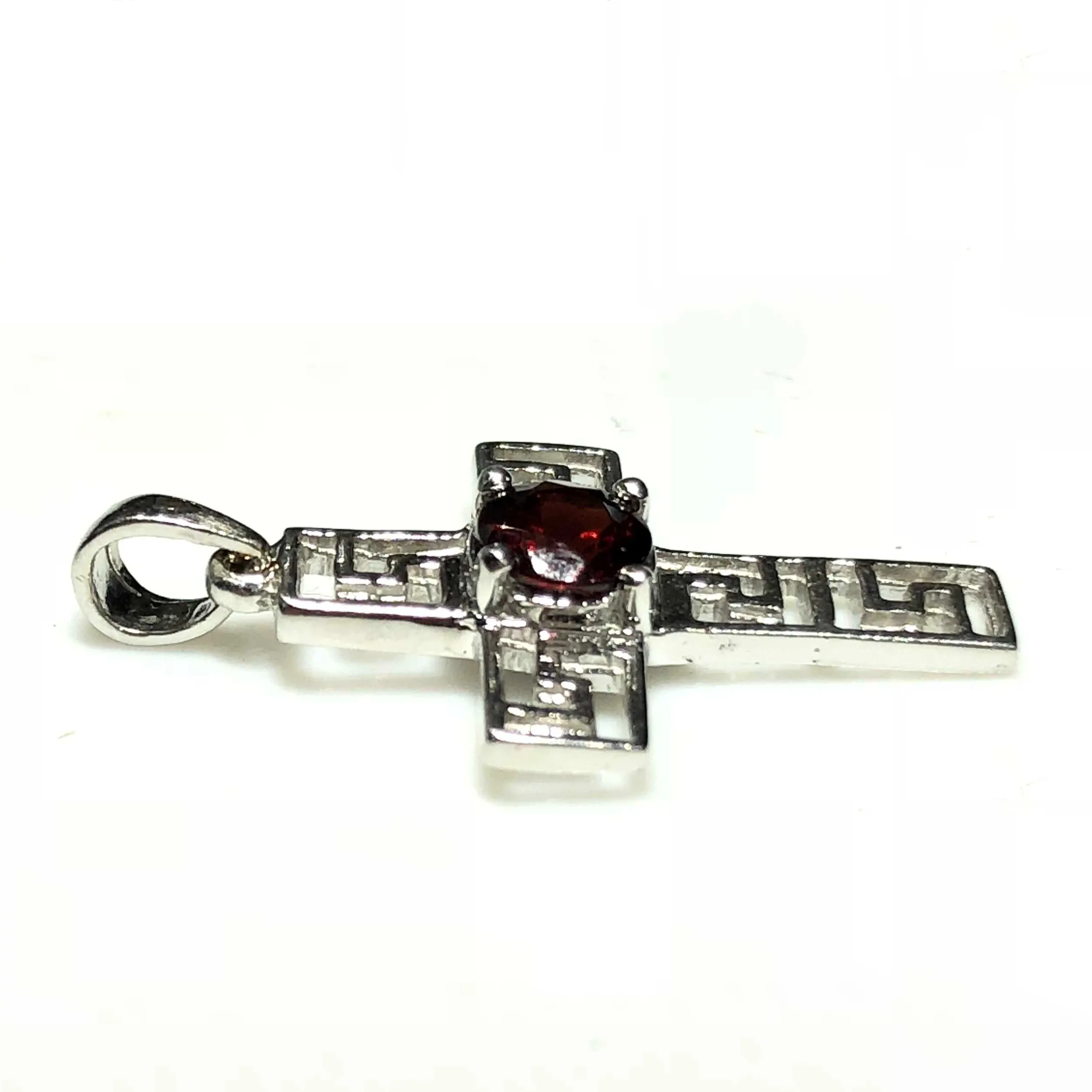 Art Deco Garnet Cross Pendant (14K)