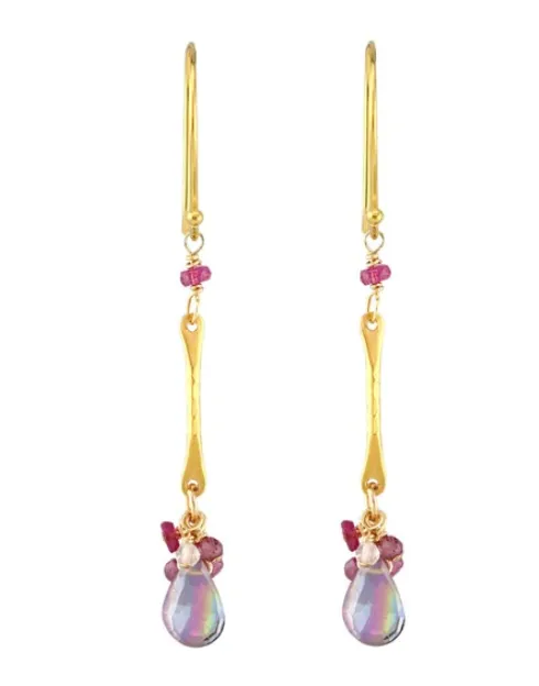 AVF Gold Bar Mystic Topaz, Ruby, Moonstone & Pink Tourmaline Earrings (SI6701)