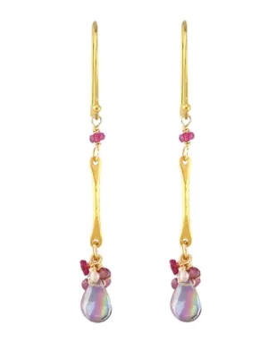 AVF Gold Bar Mystic Topaz, Ruby, Moonstone & Pink Tourmaline Earrings (SI6701)