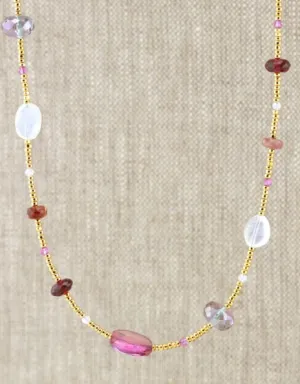 AVF Gold Glass, Moonstone, Pink Quartz, Garnet & Pink Sapphire Necklace (SI6715)