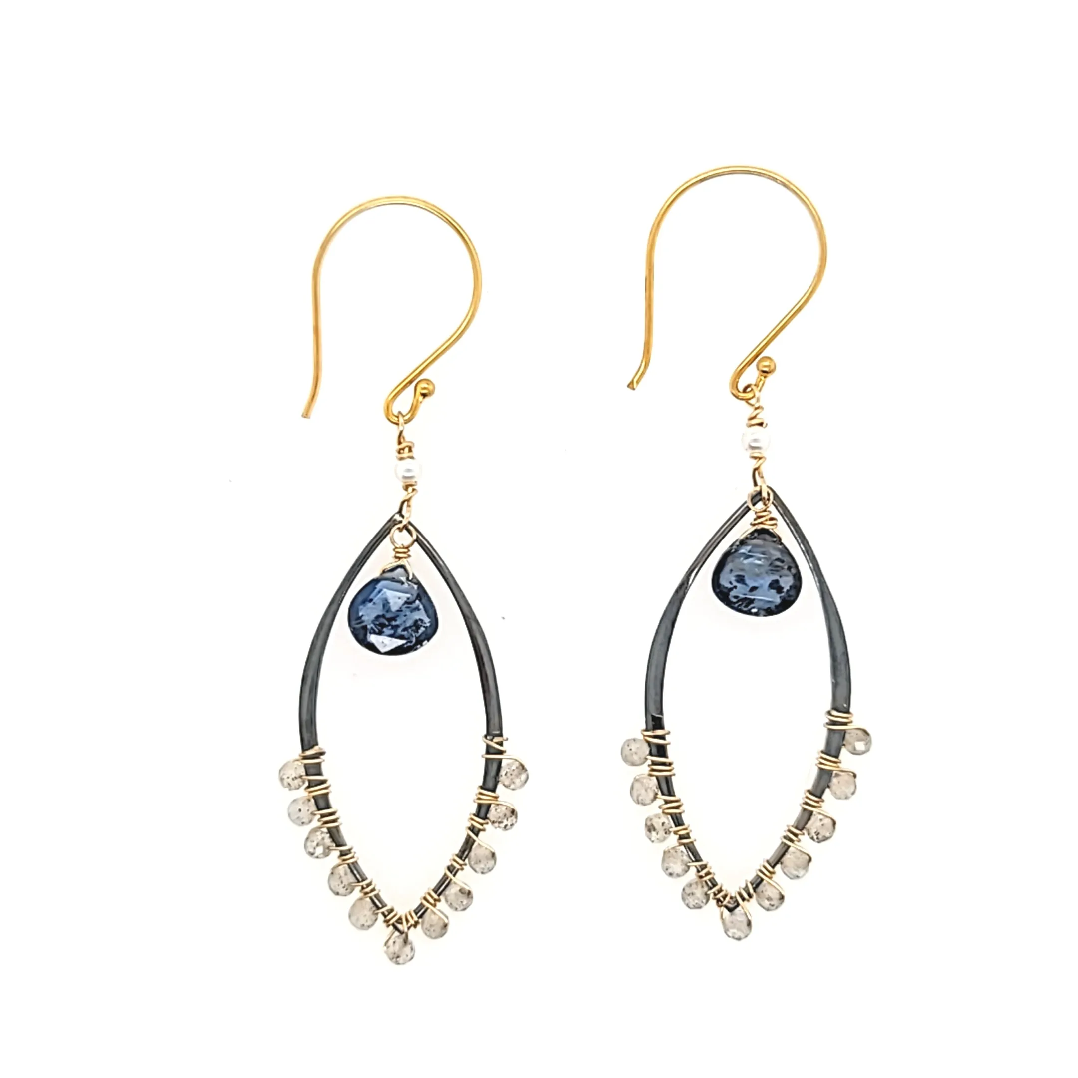 AVF Oxidized & Gold Labradorite & Quartz Dangle Earrings (SI2911)