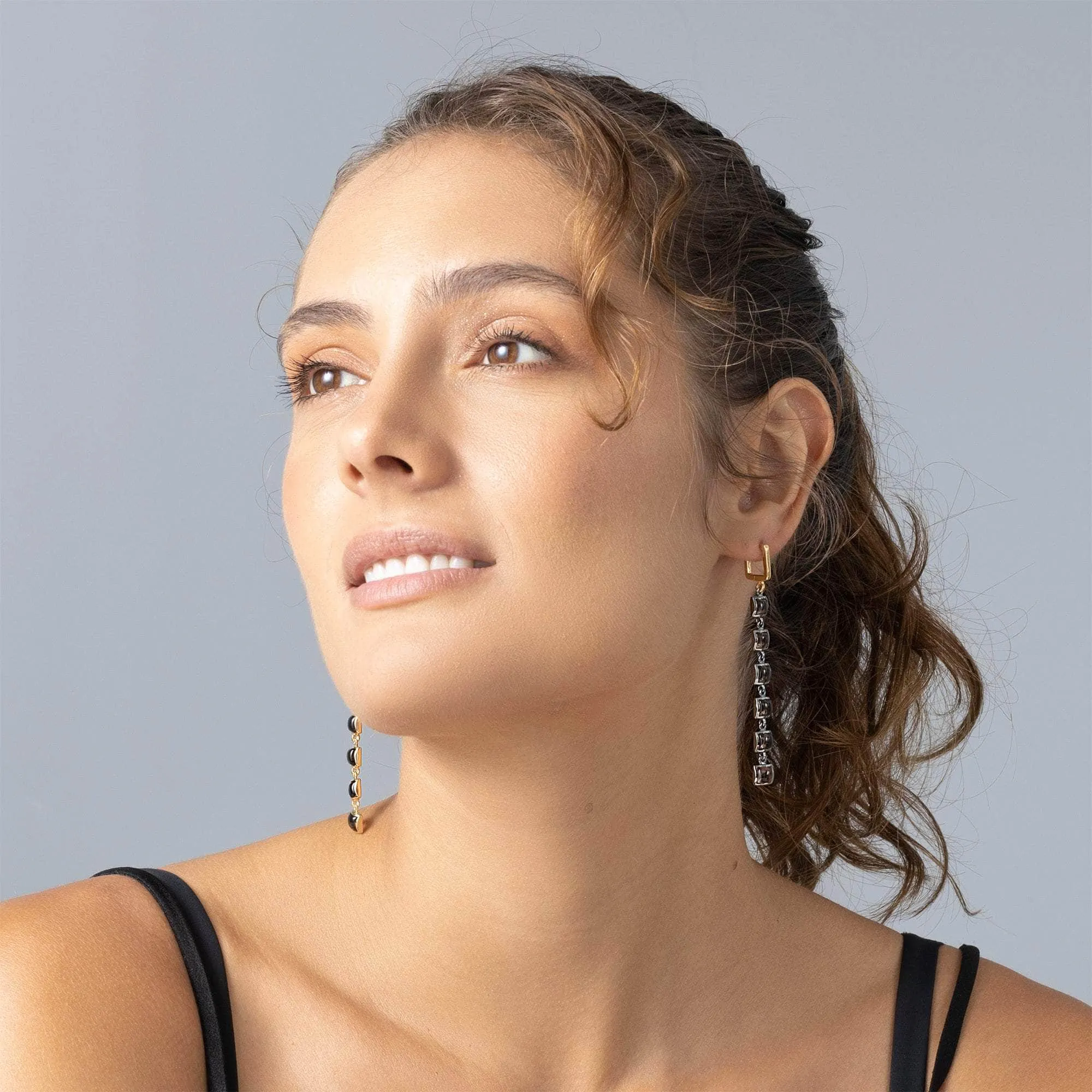 Aylo Smoky Quartz Earrings (Black Rhodium and 18K Gold)