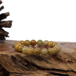 Baikalla Natural Yellow Burmese Jadeite Jade Round Beads Bracelet (9.5mm)