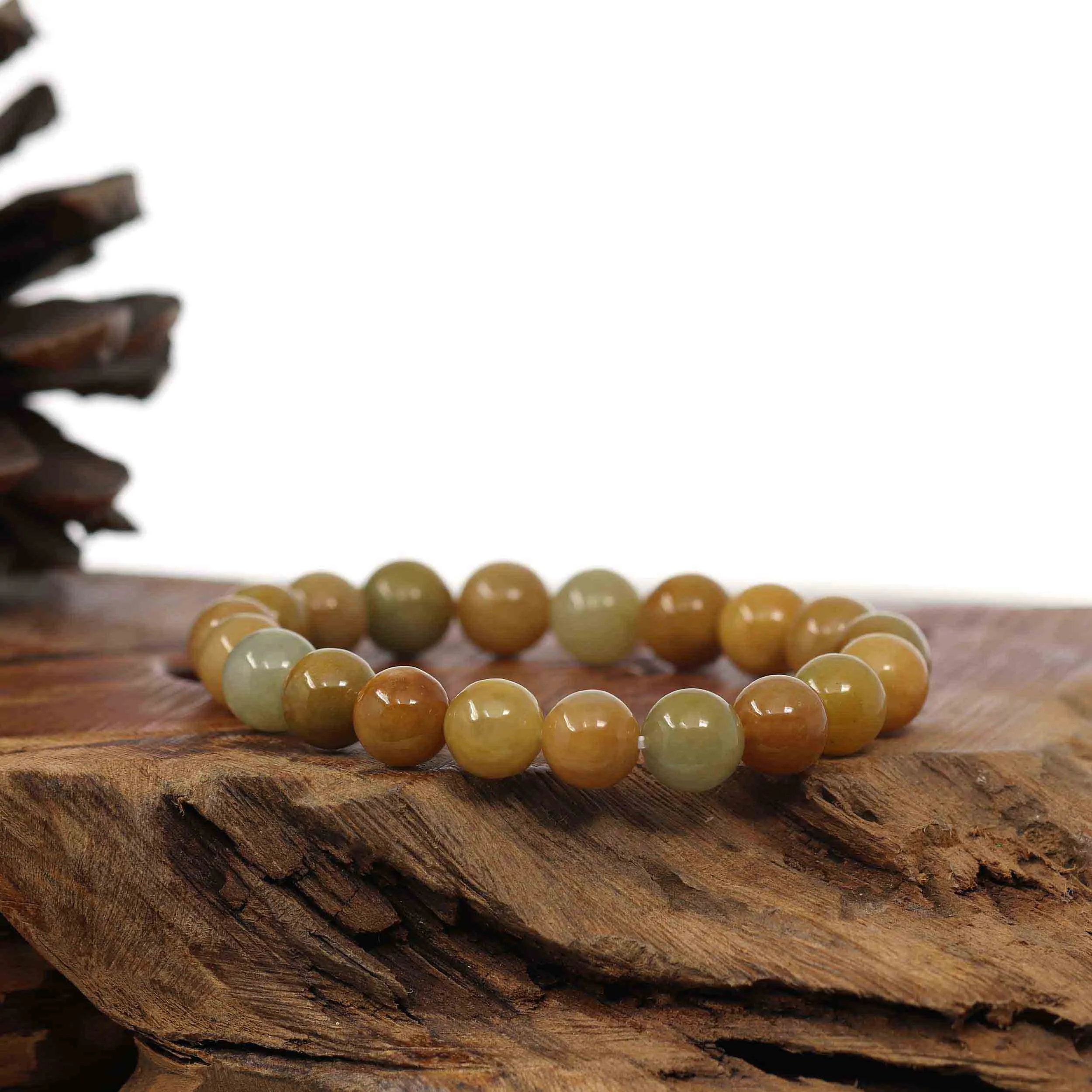 Baikalla Natural Yellow Burmese Jadeite Jade Round Beads Bracelet (9.5mm)