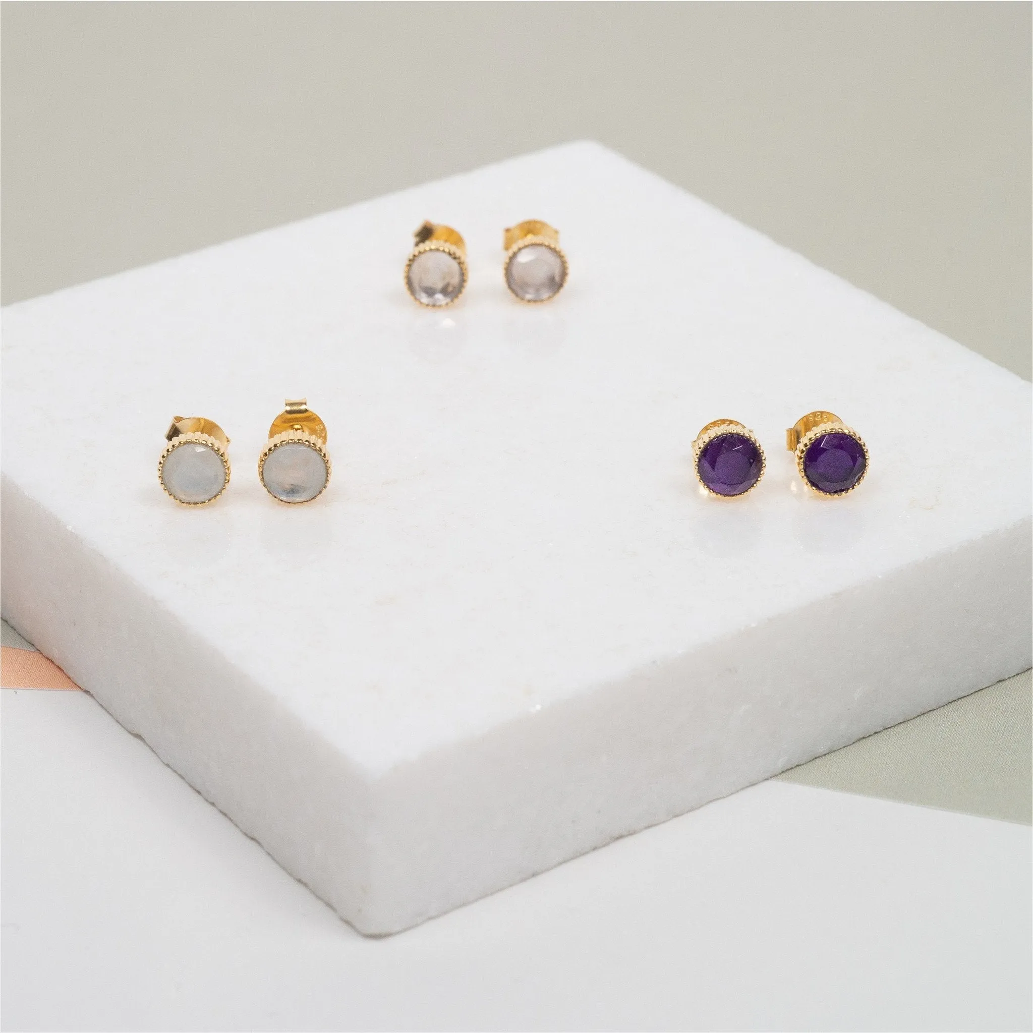 Barcelona June Moonstone Birthstone Stud Earrings