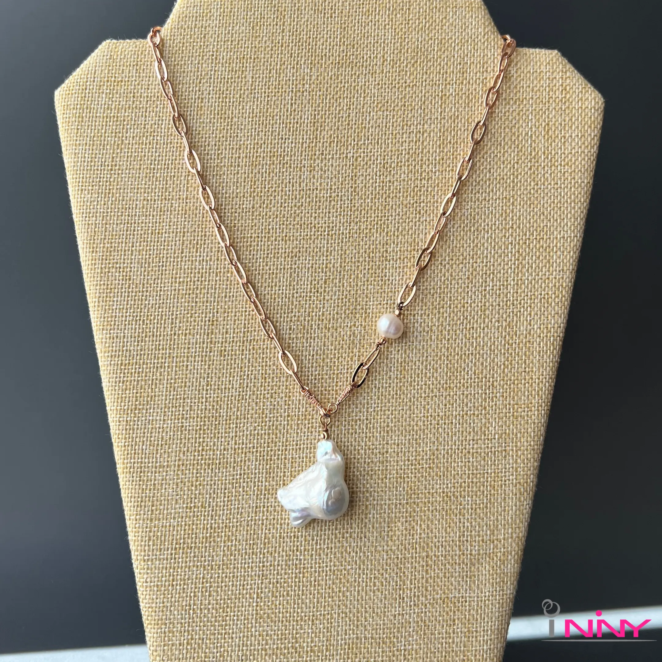 Baroque Pearl Pendant with Vermeil Rose Gold Plated Chain