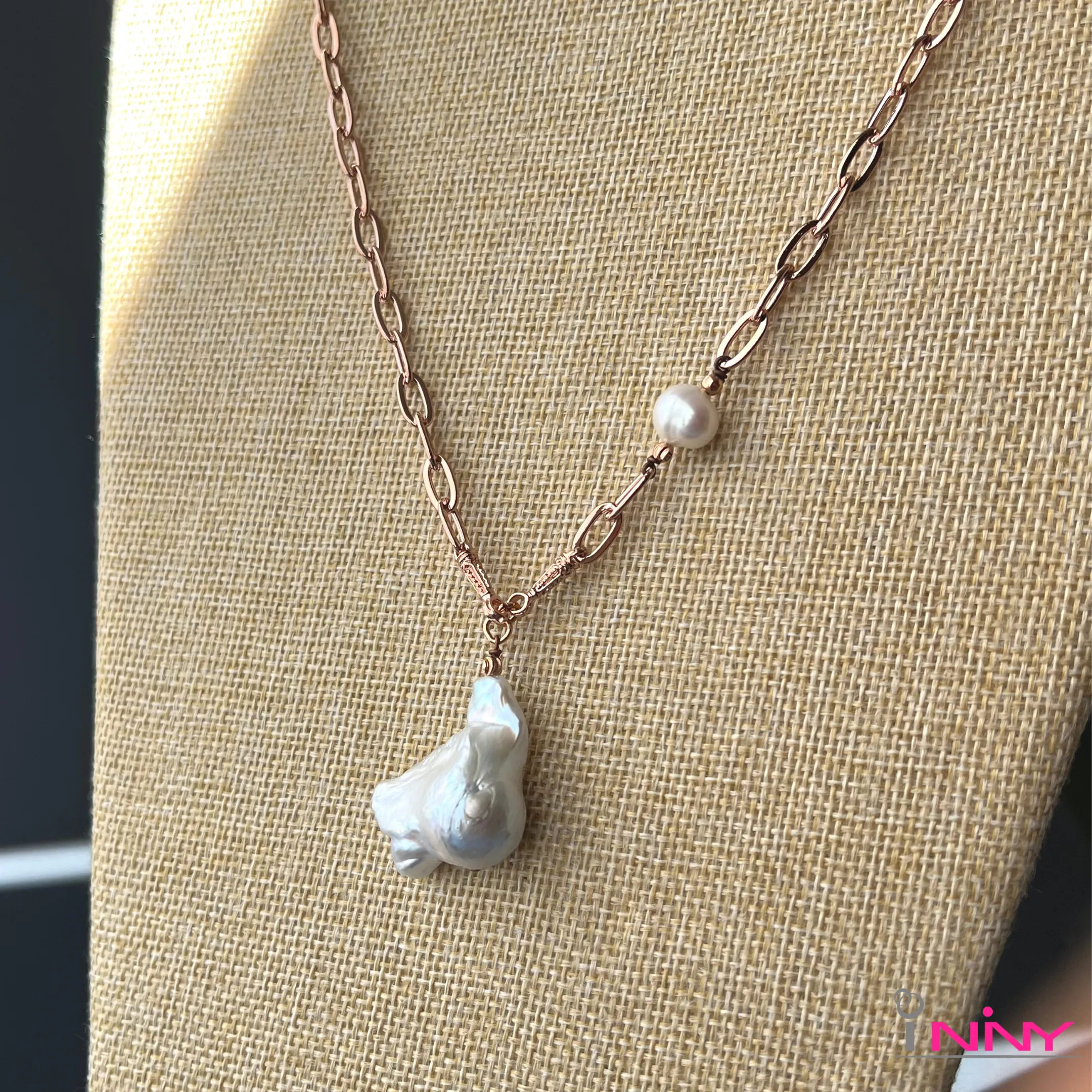 Baroque Pearl Pendant with Vermeil Rose Gold Plated Chain