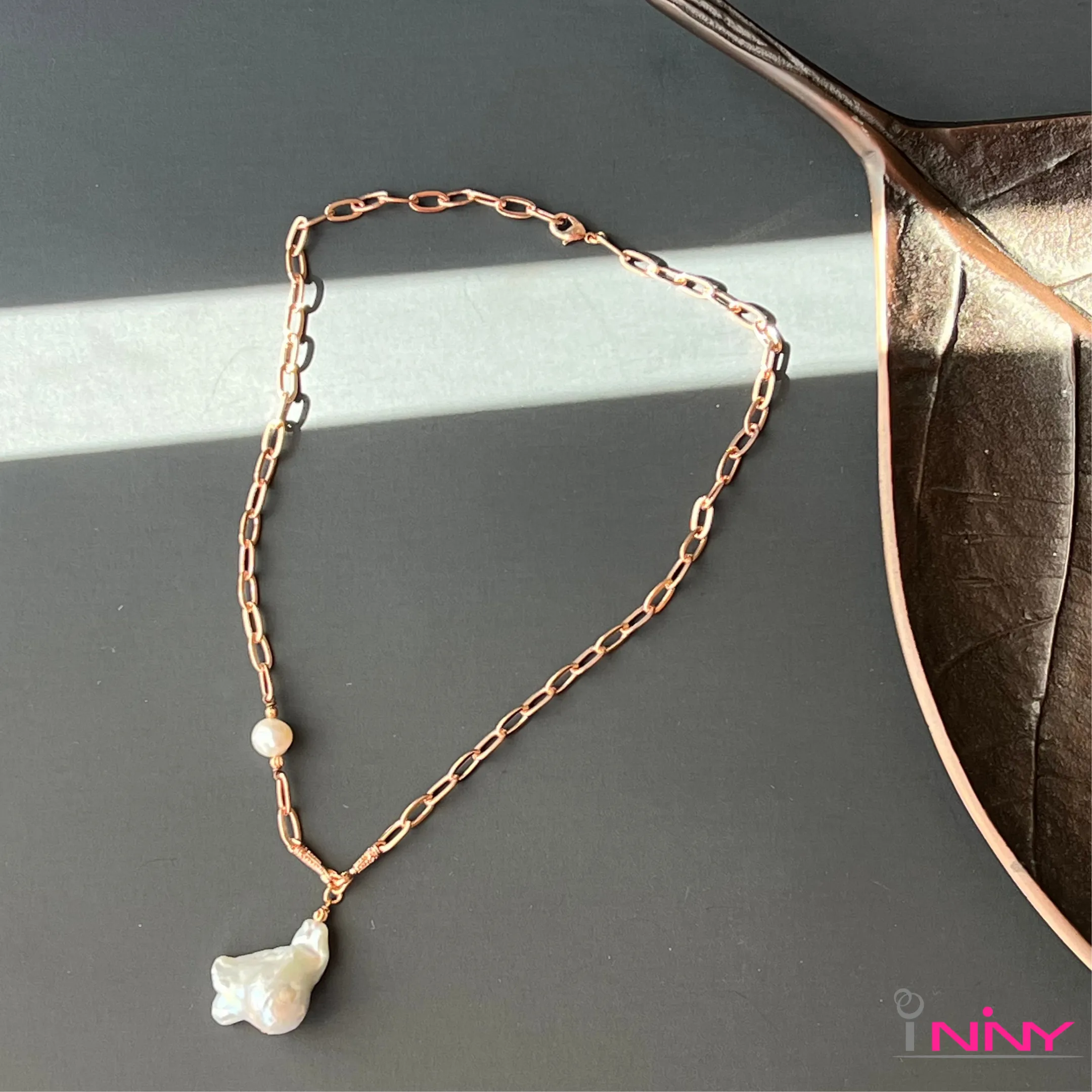 Baroque Pearl Pendant with Vermeil Rose Gold Plated Chain