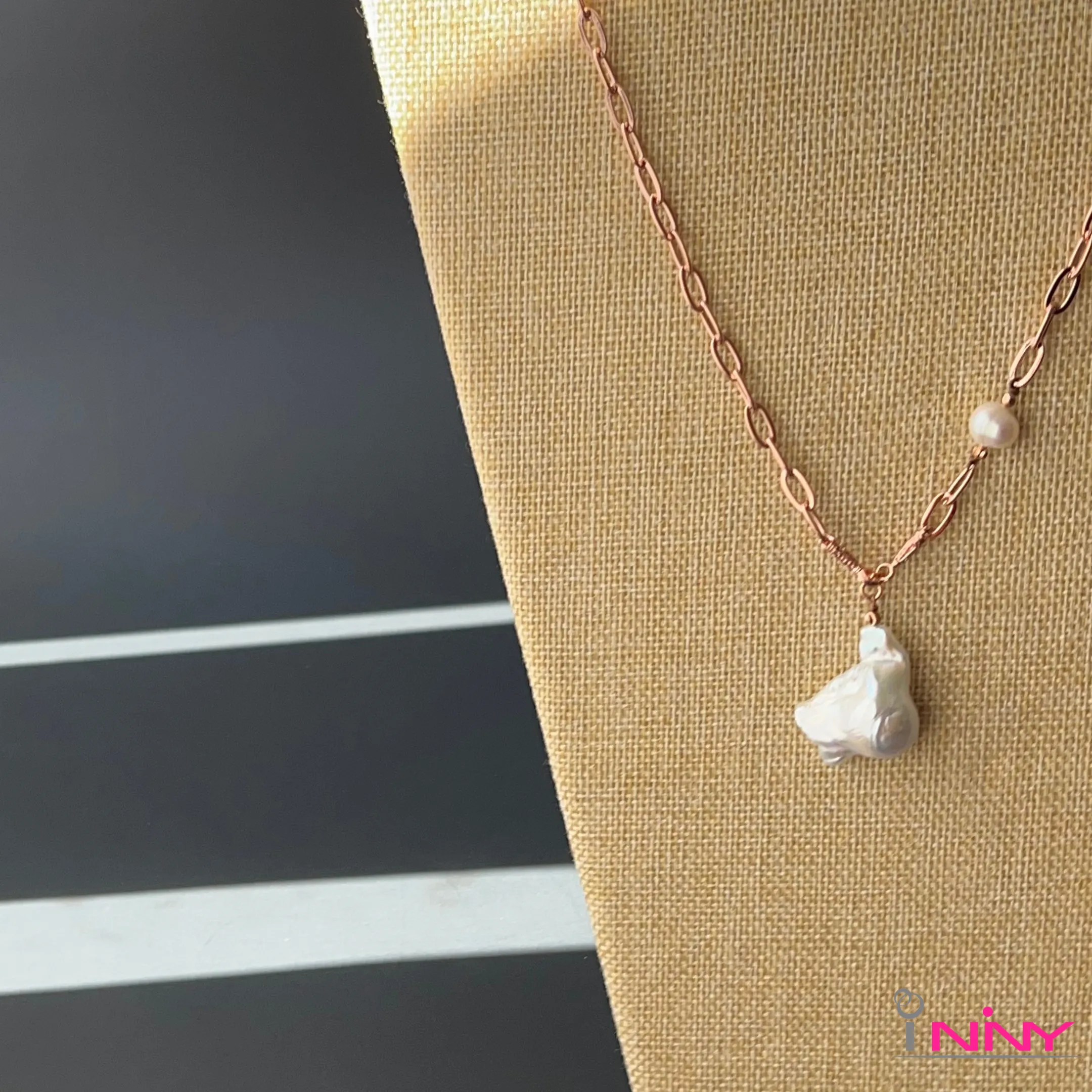 Baroque Pearl Pendant with Vermeil Rose Gold Plated Chain