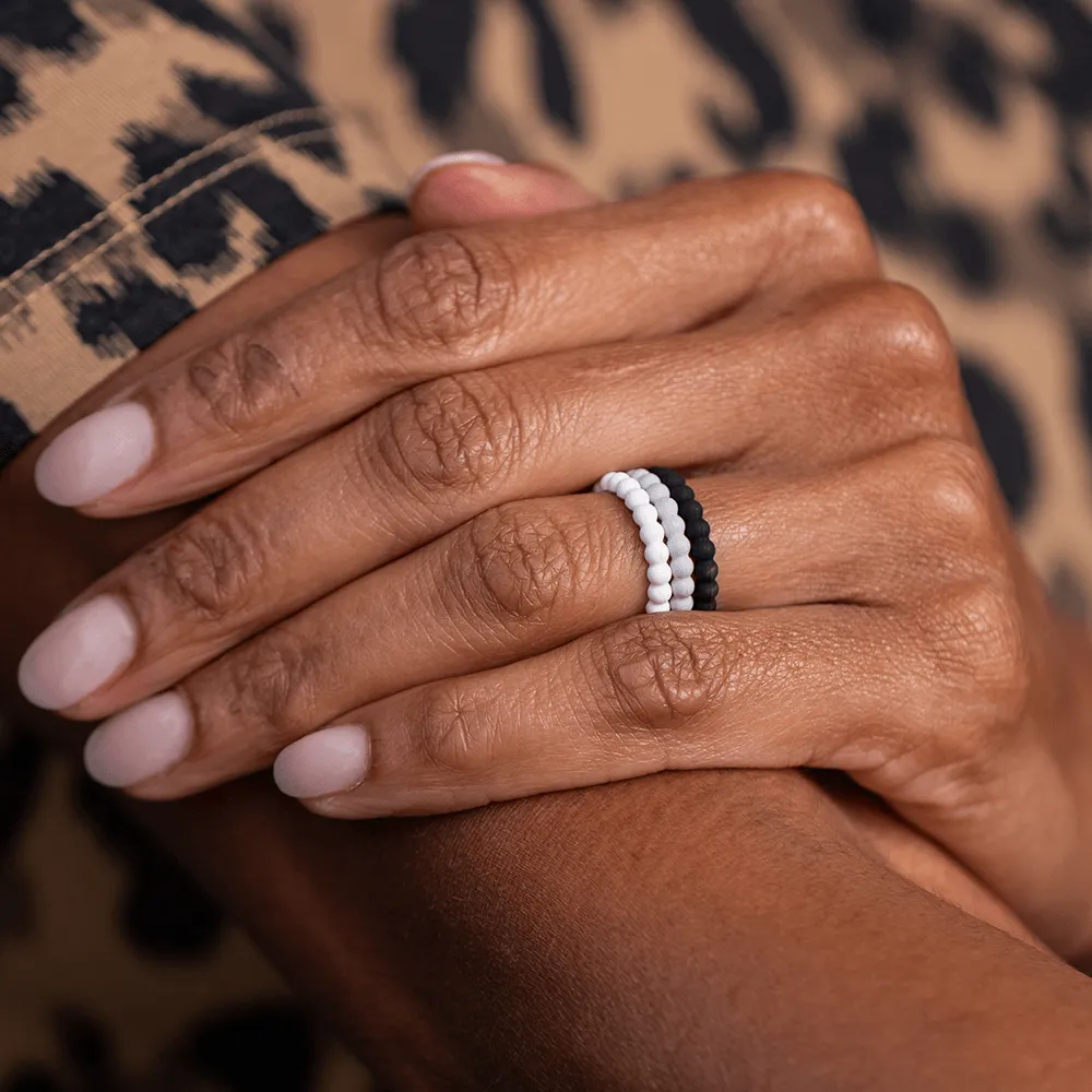 Beaded Stackable Silicone Ring - White