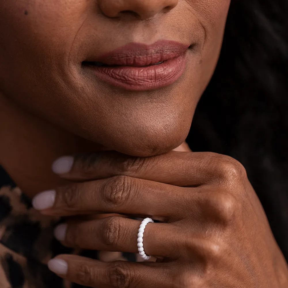 Beaded Stackable Silicone Ring - White