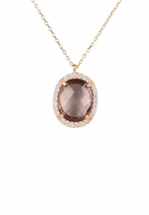 Beatrice Oval Gemstone Pendant Necklace Rose Gold Amethyst Hydro