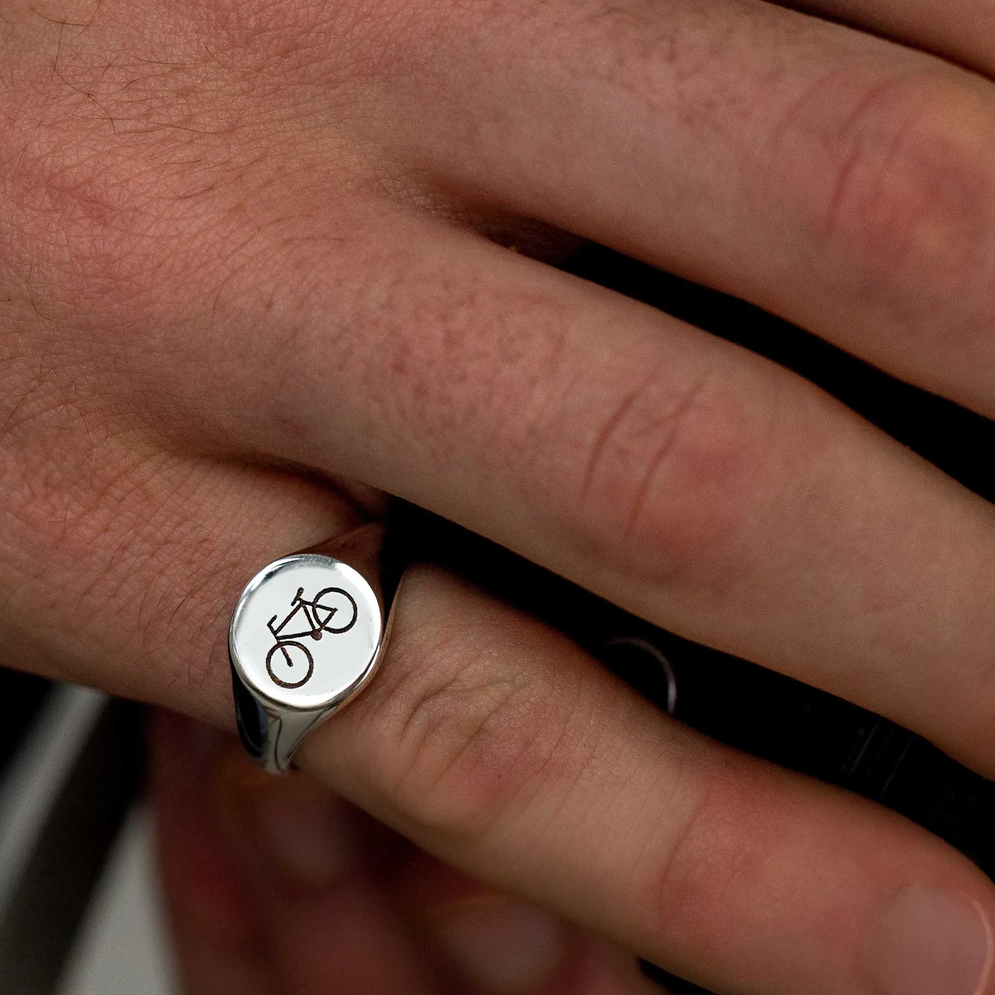 Bicycle Symbol Silver Signet Ring