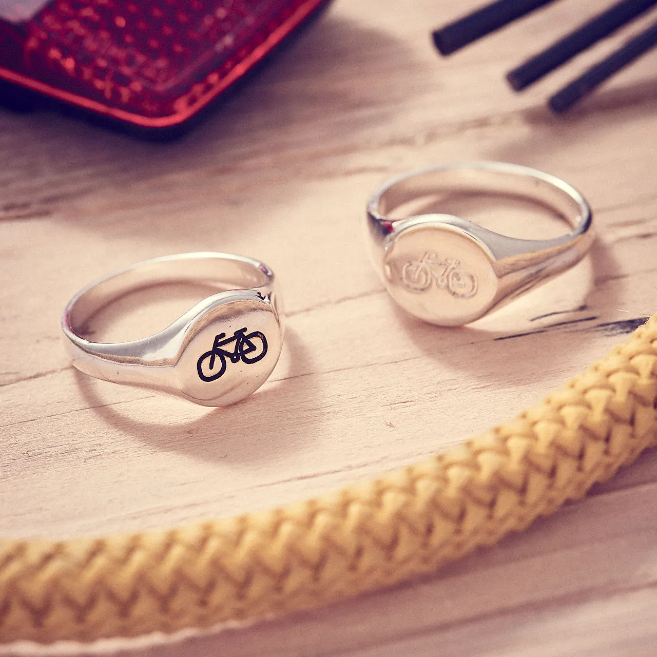 Bicycle Symbol Silver Signet Ring