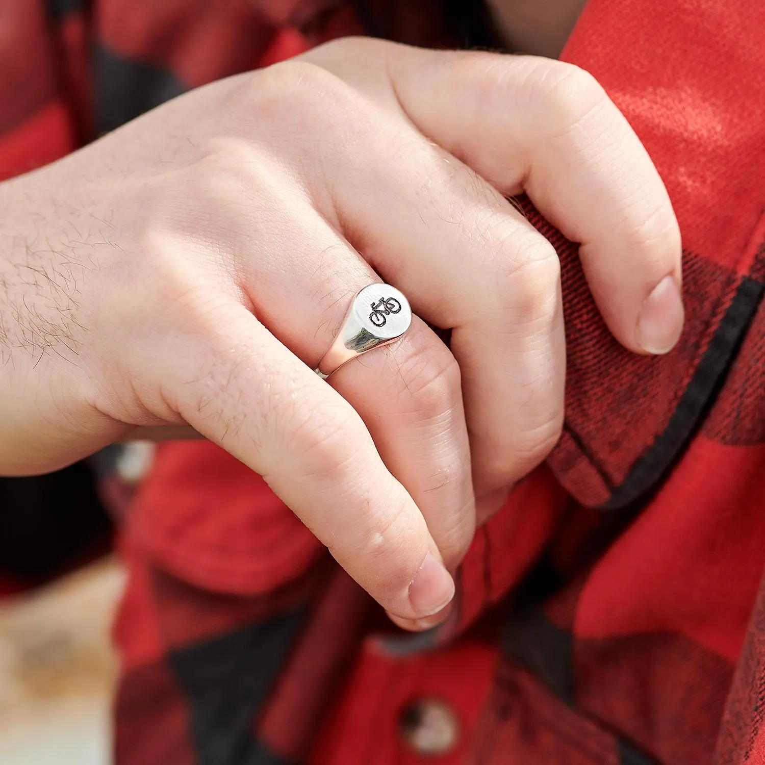 Bicycle Symbol Silver Signet Ring
