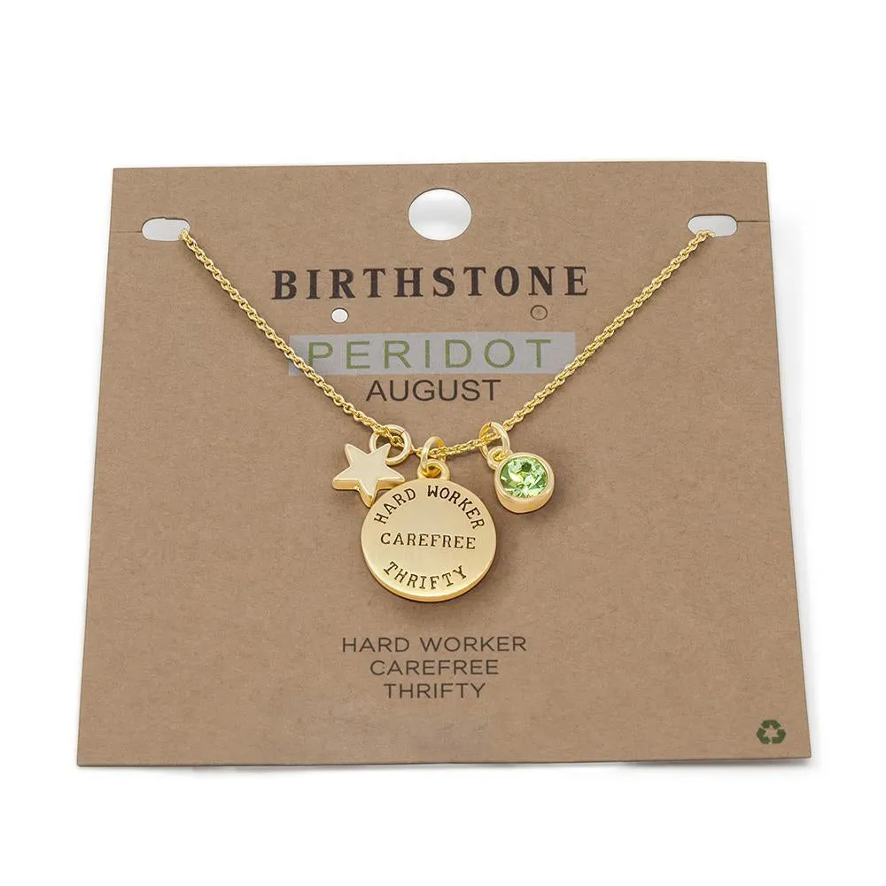 Birthstone Necklace August Gold Plated