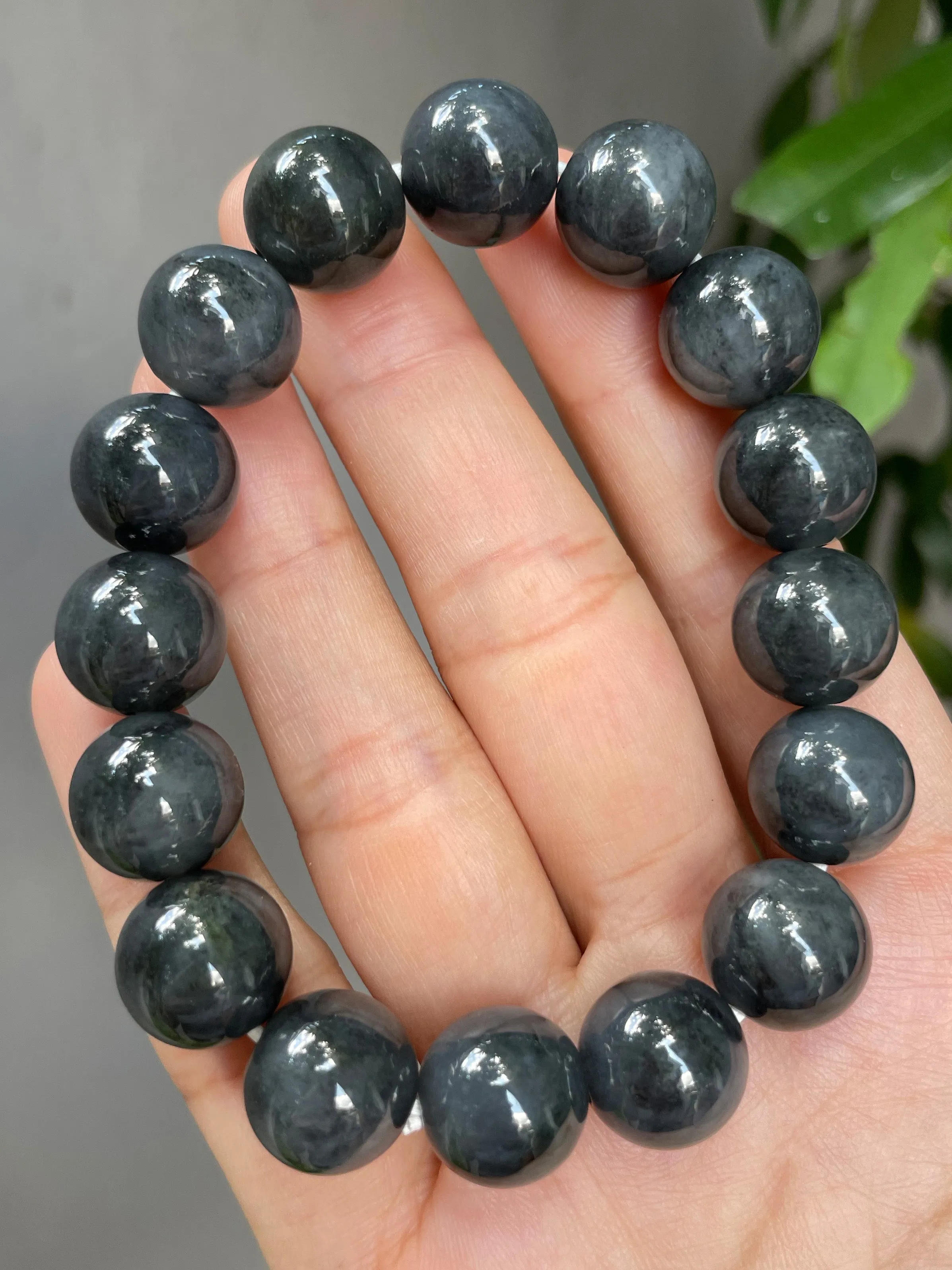 Black Jadeite Bracelet - Round Beads (NJBA029)
