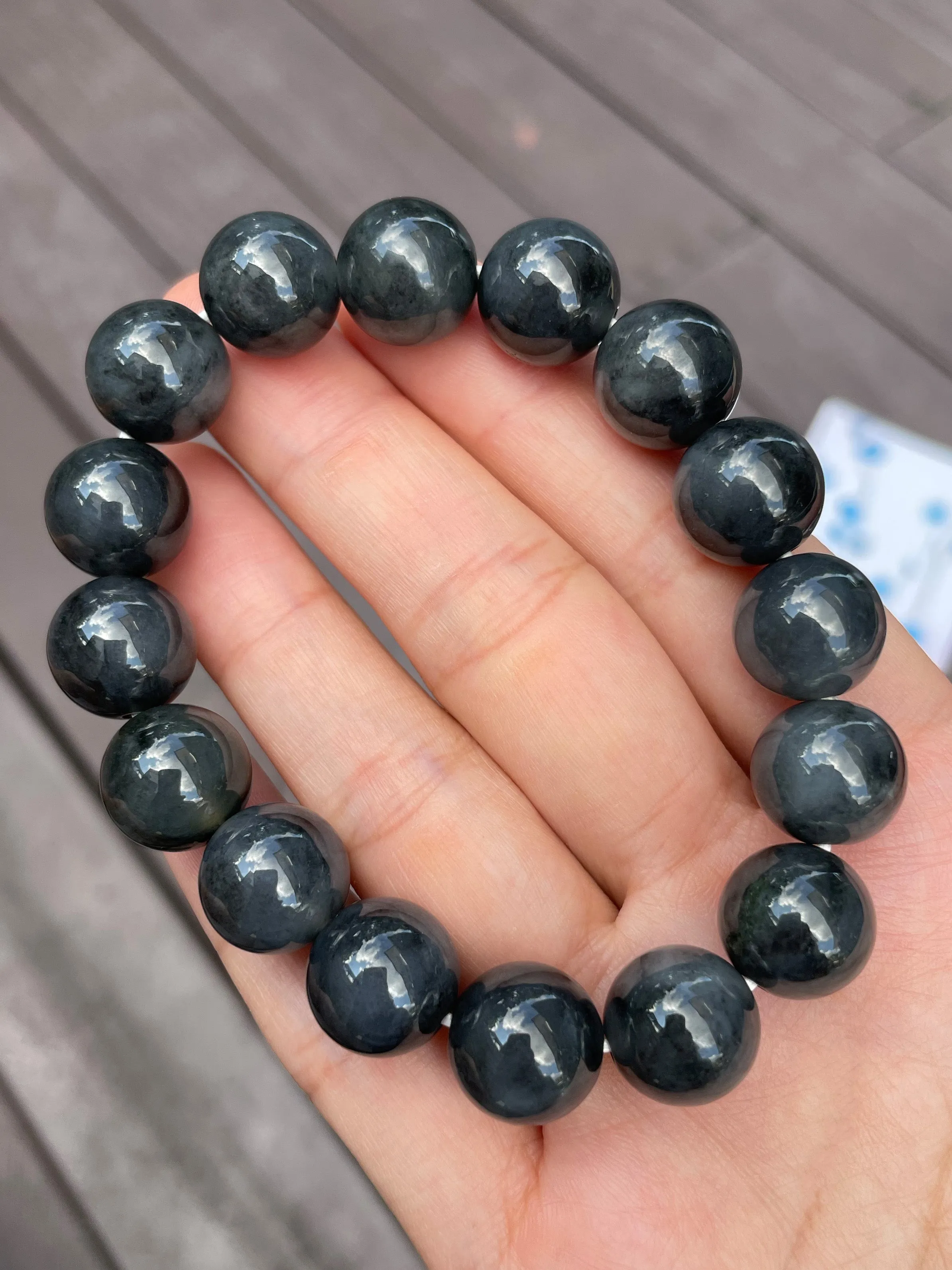 Black Jadeite Bracelet - Round Beads (NJBA029)
