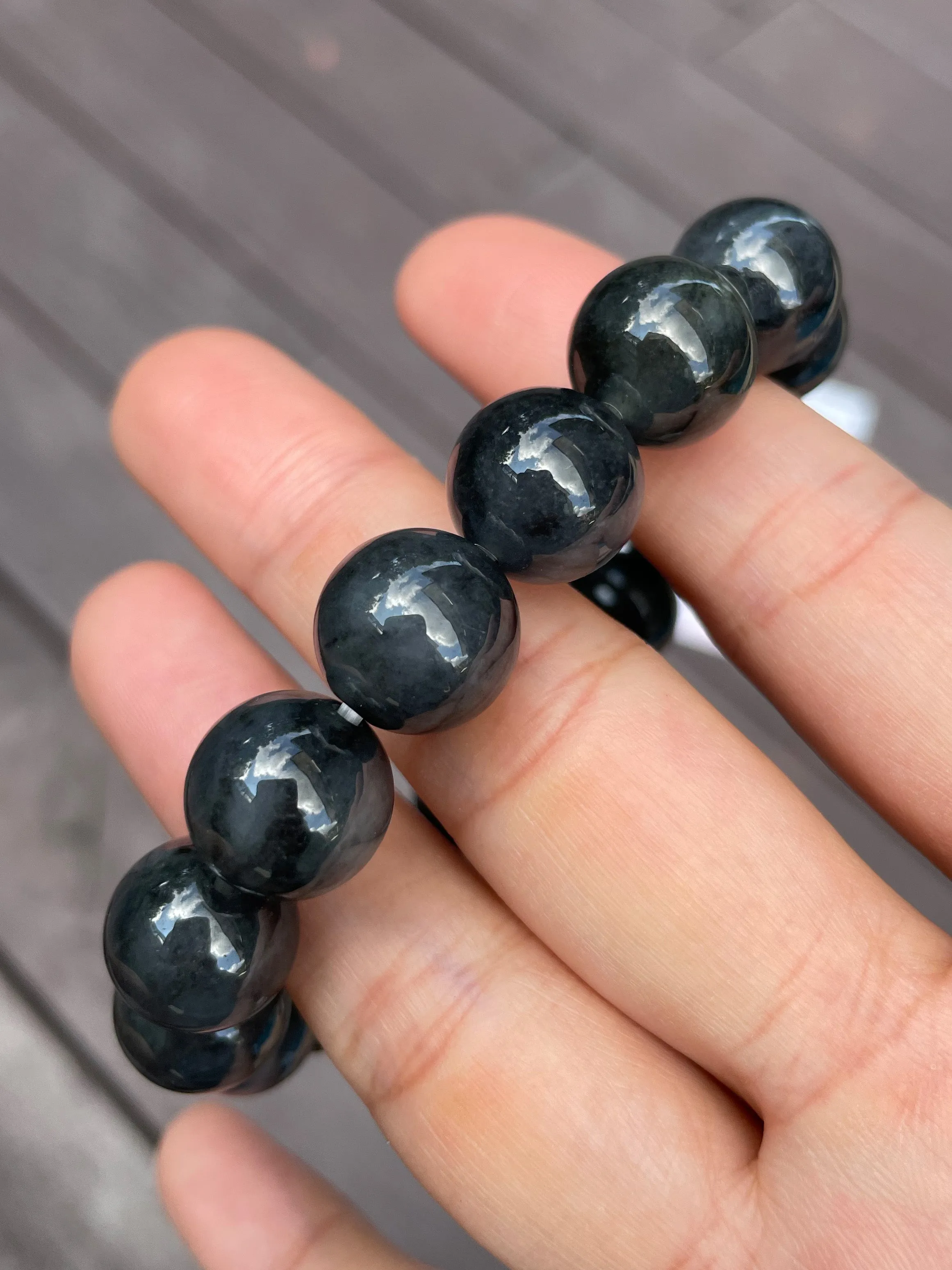 Black Jadeite Bracelet - Round Beads (NJBA029)