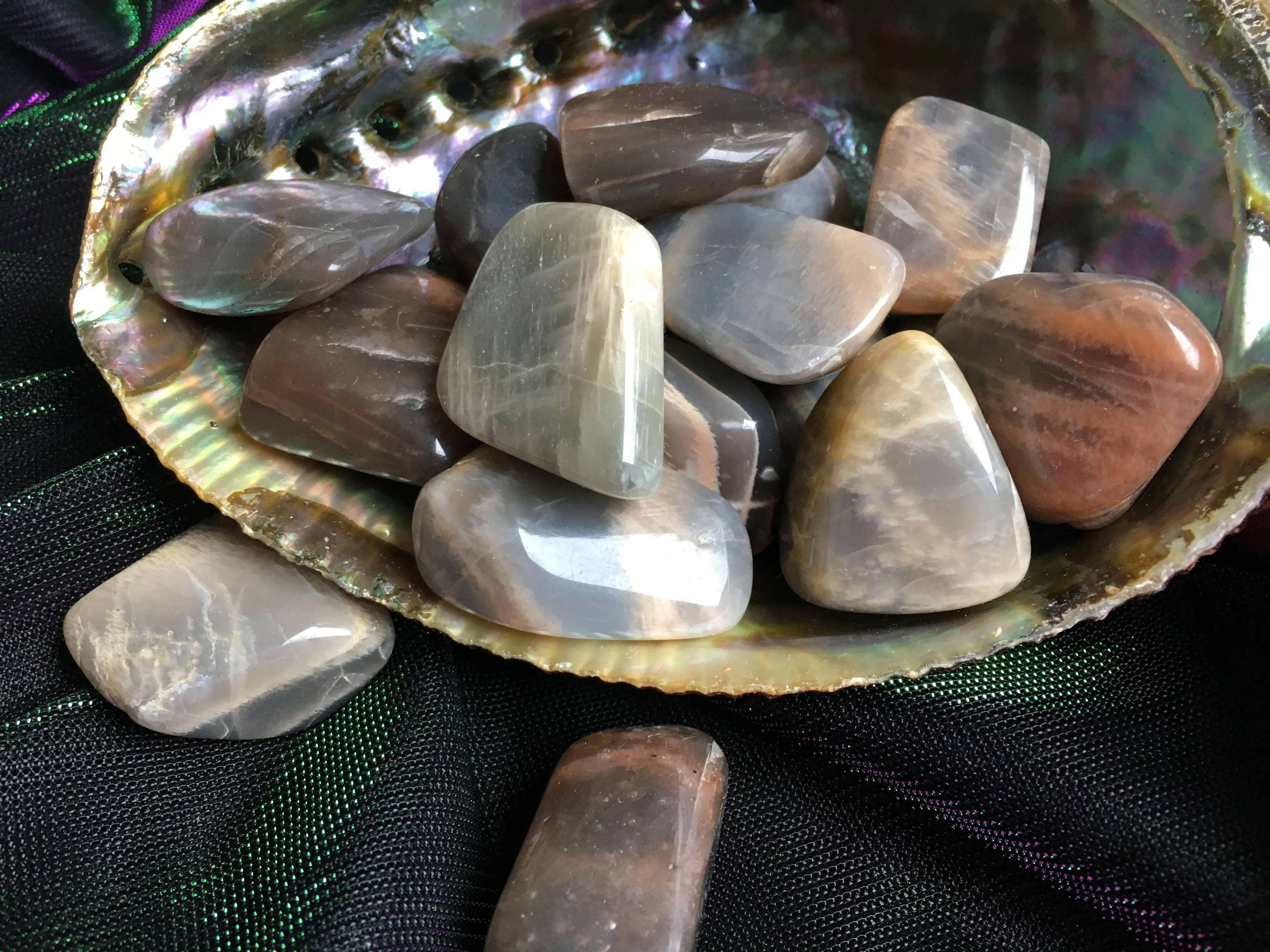 Black Moonstone Tumbled Stones