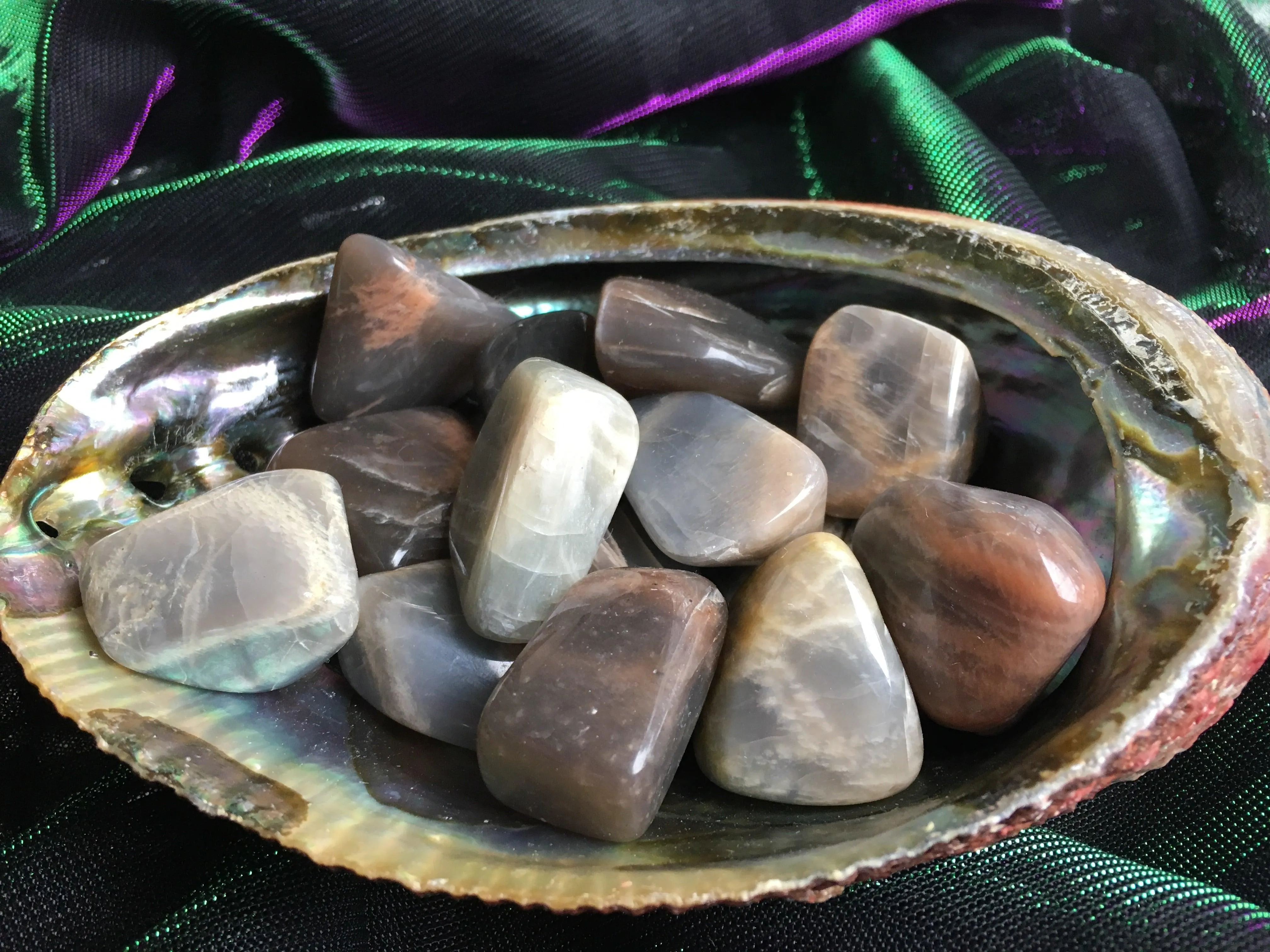 Black Moonstone Tumbled Stones