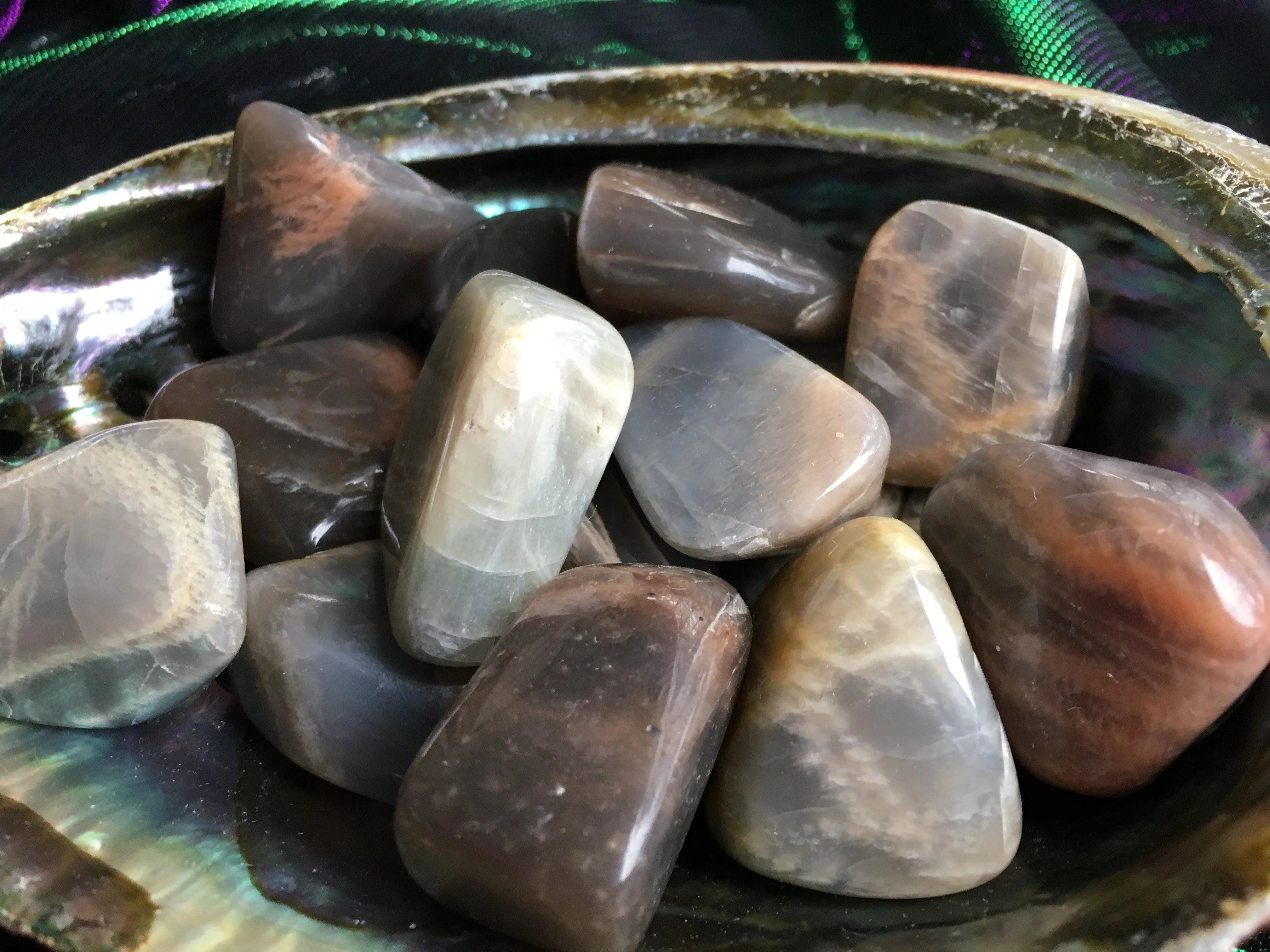 Black Moonstone Tumbled Stones