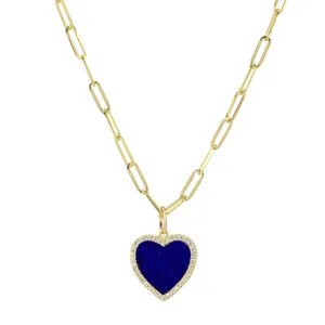 Blue Lapis Heart Necklace With Diamonds