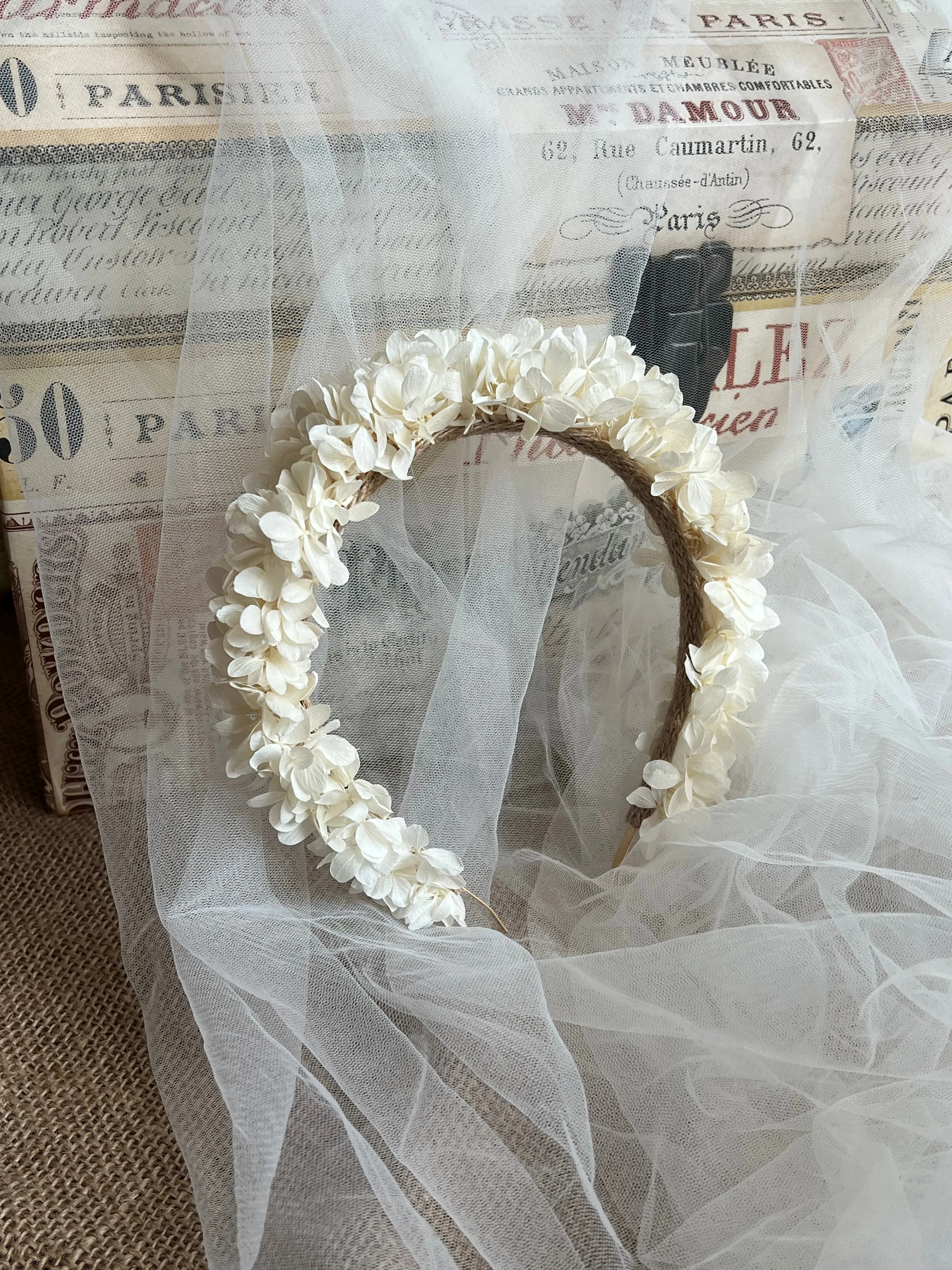 Boho Bridal White Flower Crown Adult, Miranda Kerr Hair Piece, Ivory Dried Floral Wedding Statement Tiara, Real Flower Girl Hair Accessories