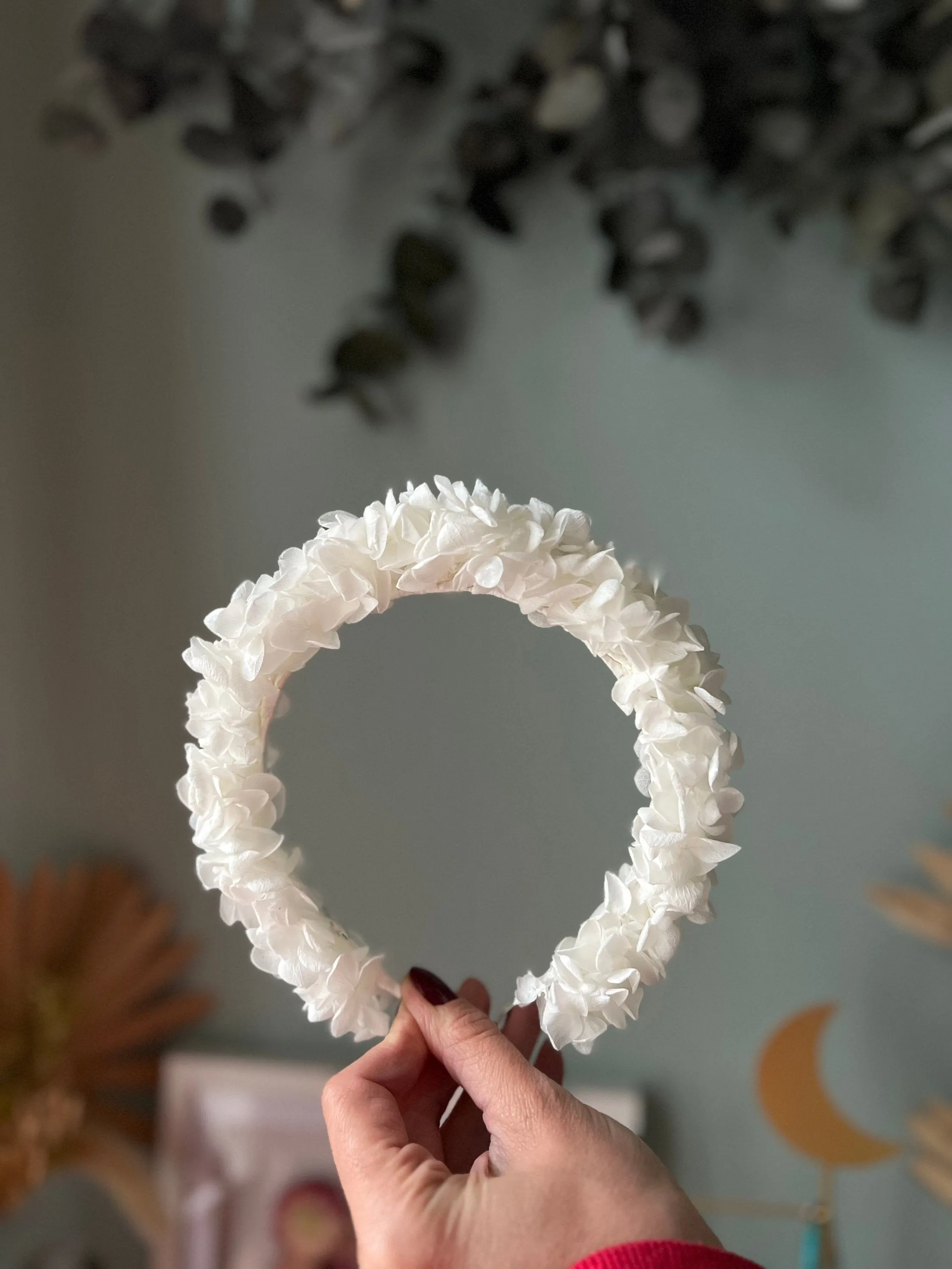 Boho Bridal White Flower Crown Adult, Miranda Kerr Hair Piece, Ivory Dried Floral Wedding Statement Tiara, Real Flower Girl Hair Accessories