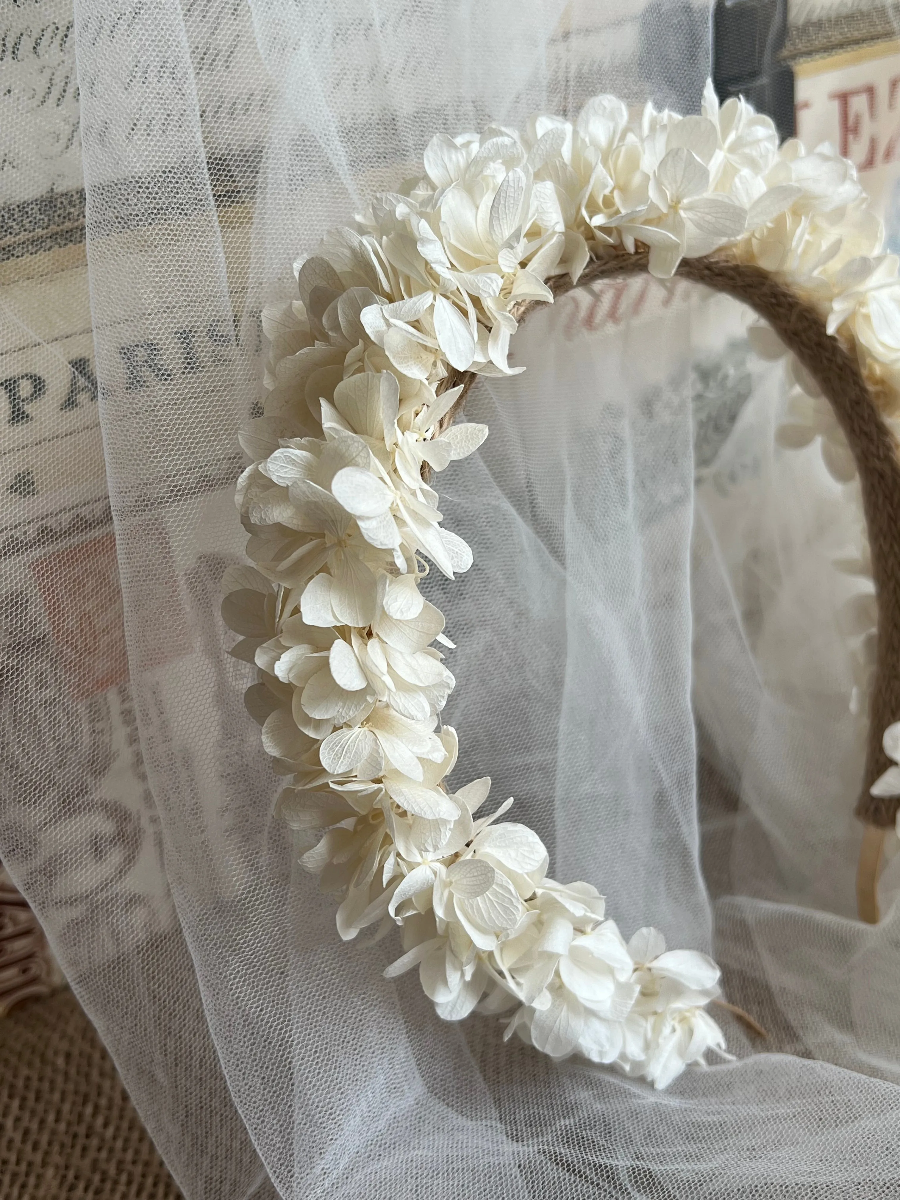 Boho Bridal White Flower Crown Adult, Miranda Kerr Hair Piece, Ivory Dried Floral Wedding Statement Tiara, Real Flower Girl Hair Accessories