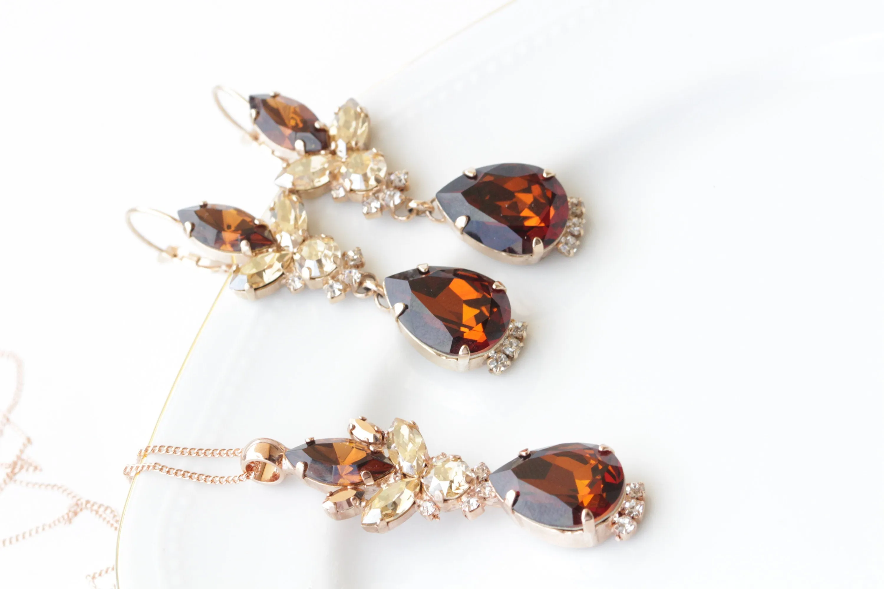 BROWN BRIDAL NECKLACE Earrings Set