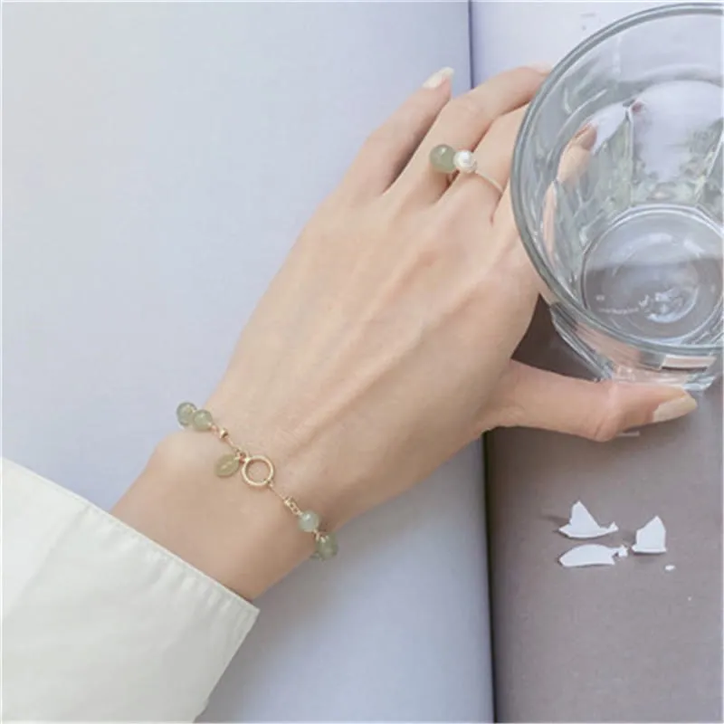 Buddha Stones 14k Gold Plated Hetian Jade Beaded Prosperity Chain Bracelet