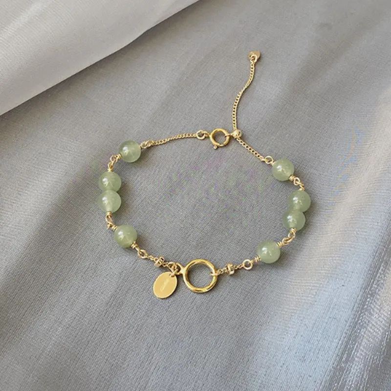 Buddha Stones 14k Gold Plated Hetian Jade Beaded Prosperity Chain Bracelet