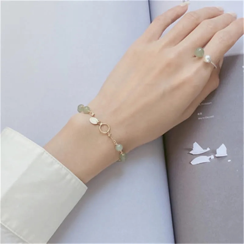 Buddha Stones 14k Gold Plated Hetian Jade Beaded Prosperity Chain Bracelet