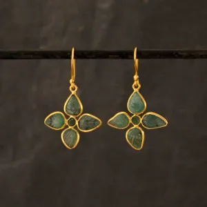 Carved Emerald Gold Leaf Earrings