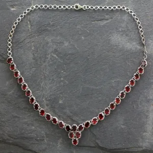 Cascading Crimson Garnet & Silver Choker Necklace